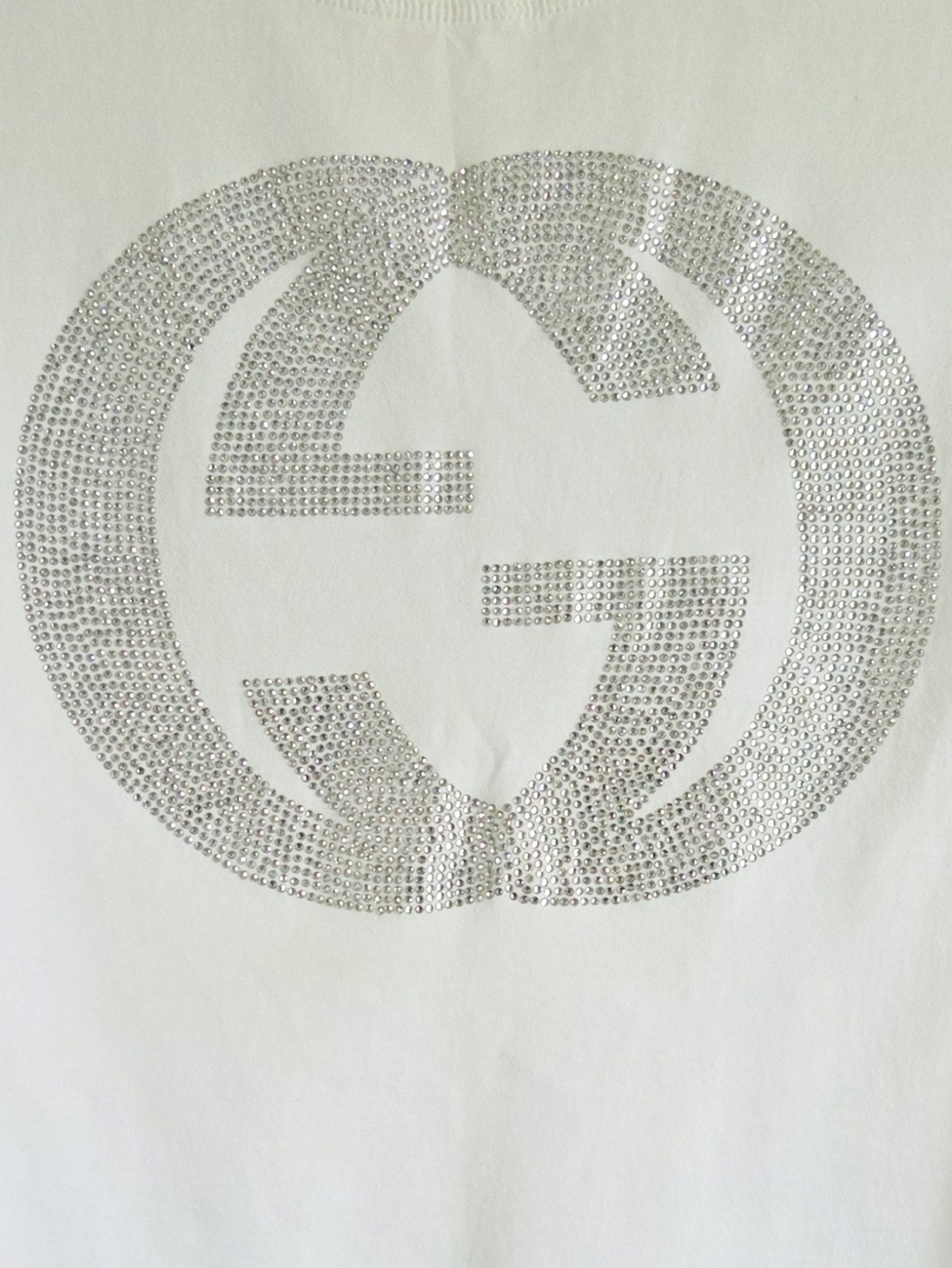Vintage!!! GUCCI ✨️ Women's White Cotton Crystal Logo Stretch T-Shirt Size S - Picture 12 of 15